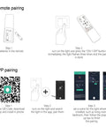 Instructions for pairing Dope Eight Square Modern LED Ceiling Light Fixture with remote and app, remote and QR code steps