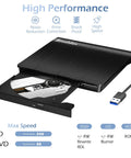 External CD DVD Drive USB 3.0 Portable CD RW DVD Burner For Laptop Desktop PC Windows Mac Linux Plug And Play No Power Adapter Needed Ultra Slim Compatible With MacBook Pro Air And PCs, black