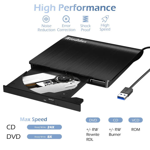 External CD DVD Drive USB 3.0 Portable CD RW DVD Burner For Laptop Desktop PC Windows Mac Linux Plug And Play No Power Adapter Needed Ultra Slim Compatible With MacBook Pro Air And PCs, black