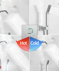 8 Inch Rain Shower Head And Handheld Shower System in Polished Chrome with temperature controls, wall-mounted setup