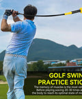 Man using Golf Grip Trainer And Swing Training Aid For Warm Up And Tempo Control, Right Handed Practice Stick outdoors