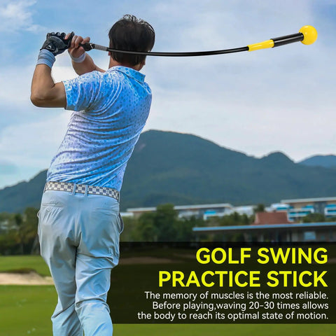 Man using Golf Grip Trainer And Swing Training Aid For Warm Up And Tempo Control, Right Handed Practice Stick outdoors
