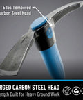5 Lb Steel Pick Mattock With 36 Inch Fiberglass Handle for heavy duty digging and breaking ground, showing carbon steel head