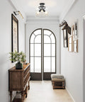 Hallway with 3-Bulb Industrial Style Semi Flush Mount Ceiling Light With Clear Glass Shade, Matte Black Fixture, E26 Base, 13.8 Inch