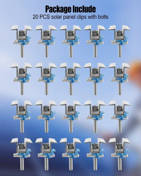 20 Pack Solar Panel Clamps For Unistrut Rails And Wide PV Mounts, Mid Mount Bracket With Bolt Nuts, hardware image