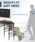 Small Folding Grill Table For Camping And Outdoor Cooking Portable BBQ Ready Picnic Stand With Three Height Settings 10.7 Inch, 19.5 Inch, And 27.7 Inch Holds Grill, Food And Tools Heavy Duty Up To 88 Lb Capacity Includes Mesh Storage Bag Black with height comparison.