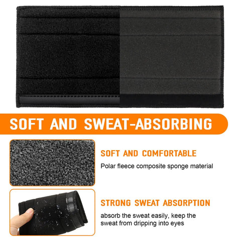 All Day Sweat Shield for Welders and Hard Hats Universal Helmet Sweatband Set shown with close-up on black material and features
