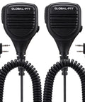 Two Pack Heavy Duty Handheld Speaker Microphone For Radios With Loud Clear Audio And Beefy Build Compatible With G0 G5 Rapid Radios Rocky Talkie Kenwood Samcom Baofeng Pxton Retevis K Type 2 Pin Connector, showing two mics with coiled cables.
