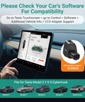 User checking compatibility for Badass CCS1 And J1772 To Tesla Charging Adapter For Model 3 Y S X Cybertruck on Tesla touchscreen.