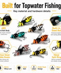 Bionic Wasp Topwater Lure for Freshwater and Saltwater, Floating Hard Bait With Carbon Steel Treble Hooks No 12 in various colors