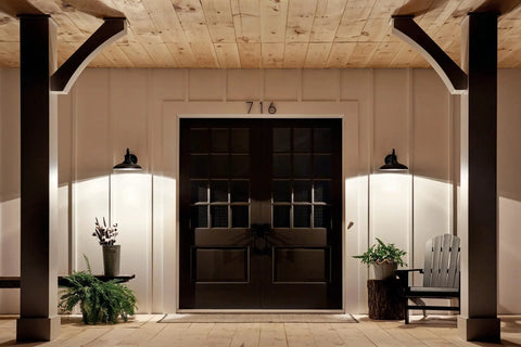 Porch with Allenbury 12 Inch One Light Outdoor Wall Light With Textured Black Finish illuminating entrance, showcasing weatherproof exterior lantern design.