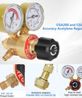 Air Acetylene Torch Kit 11-Piece Set For Soldering And Brazing With Regulator, showing CGA200 and CGA520 acetylene regulator.