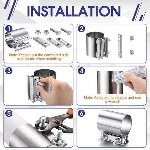 Installation steps for Four Pack Three Inch Exhaust Clamps Stainless Steel Muffler Band Sleeve Couplers For Pipes And Catalytic Converters
