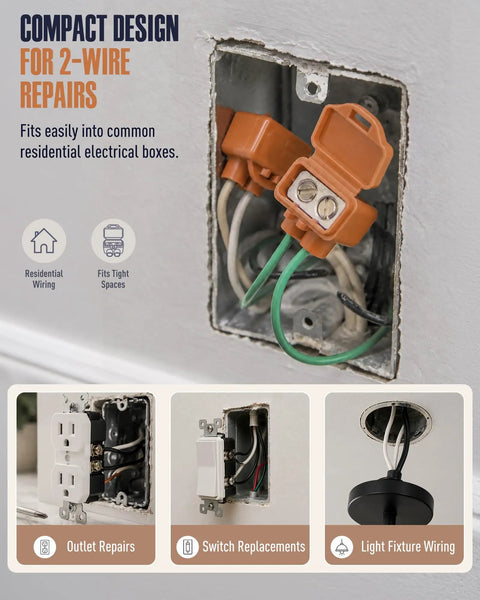 Heavy Duty Two Port Wire Connectors Aluminum And Copper Screw Terminal Pre Filled With Oxide Inhibitor in a residential box for 2-wire repairs.