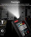 Ultra Thin Rechargeable Digital Multimeter With 3.2 Inch Color LCD Auto Ranging 600V AC DC Tester showing flashlight use