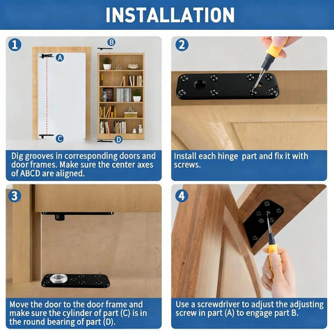 Heavy Duty Black Pivot Hinge For Hidden Secret Doors And Custom Shelves Featuring Rust Proof Stainless Steel Build With Ultra Smooth Glide Action And Built Tough Design Supporting Five Hundred Seventy Pounds