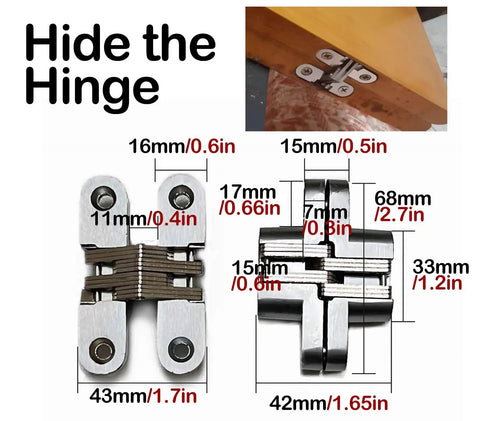 Concealed hinge with dimensions for heavy duty bifold closet door hardware kit fits 48 to 96 inch tracks folding door set.