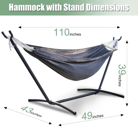 Free Standing Hammock With Stand Built For Tough Use 550 Lb Capacity Anti Flip Curved Spreader Bars Premium Cotton Heather Gray