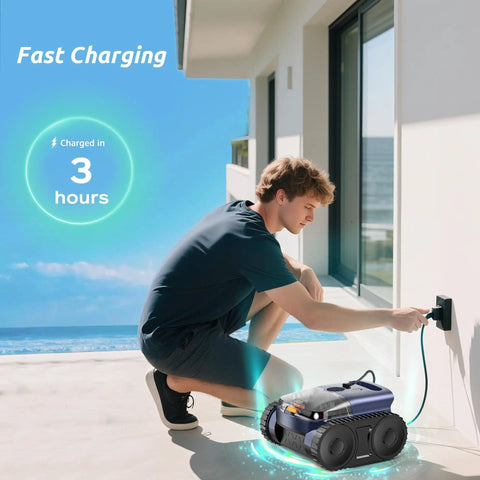 Person charging Cordless Robotic Pool Cleaner With 180 Minute Runtime For Inground Pools Wall And Waterline Climbing Auto Vacuum