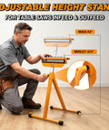 Badass Heavy Duty Roller Stand With 3 In 1 Adjustable Head And 250 Lbs Capacity Chrome Steel Workhorse Pro Jobsite Essential For Moving Roll Goods Effortlessly, set at maximum height during adjustment.