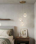 Top Shelf Modern Crackle Glass Sphere Pendant Cluster Integrated Led Brass Finish Adjustable Cord Lighting For Duplex Staircases over bed in cozy bedroom