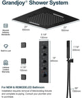 GRANDJOY 20" LED Shower System with Handheld Spray, Matte Black adjustable control panel and rain shower head dimensions