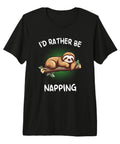 Relaxed Fit Sloth T Shirt With I'd Rather Be Napping Design, Premium Tri Blend Tee For Lazy Days And Office Chill, front view