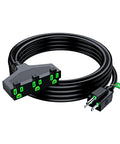 Workhorse 25 Foot 14 AWG Extension Cord With 3 Prong Grounded Plug And Three Outlets SJTW Indoor Power Cord Black Coiled