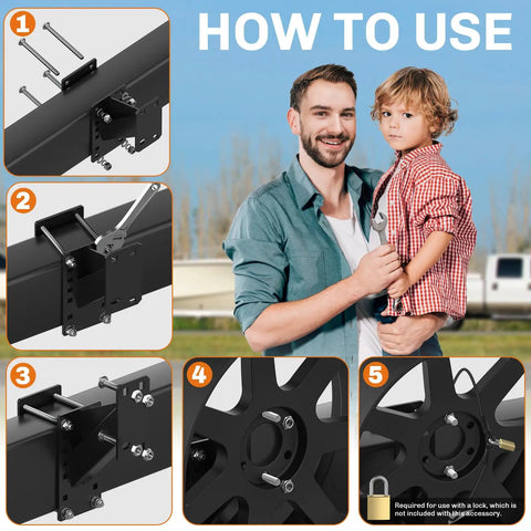 Step-by-step guide showing how to mount the Beefy Heavy Duty Spare Tire Carrier for utility boat trailers with 5mm steel construction.
