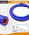 Blue silicone heater hose with orange inner lining, 12mm ID, 18mm OD, 5 ft length