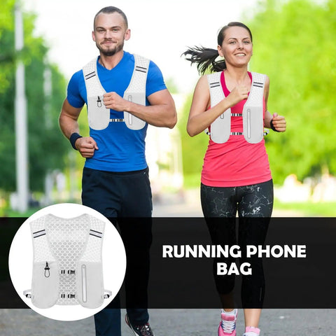 Two people running wearing Go-To Lightweight Running Backpack For Men With Hydration Vest, Phone Pouch, And Bottle Holder