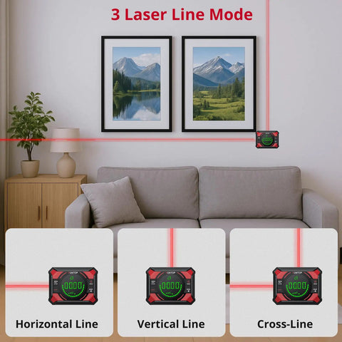 Digital Angle Finder With Dual Laser Level, Inclinometer And Electronic Level, 0-180° Range, Precise to ±0.1° At 0°/90°, 0.05° Resolution, LED Readout And Beep Alerts, Handy 3-In-1 Tool For Leveling, Angles, And Hanging, used for picture alignment and horizontal, vertical, cross-line laser modes