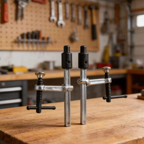 Two Pack Beefy Metal Hold Down Clamps For Woodworking 16mm Dog Hole Bench Clips With Ergonomic Handle 160mm Clamping Capacity
