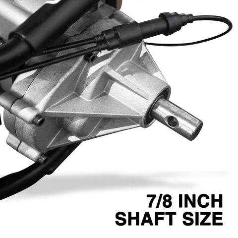 Close-up of 7/8 inch shaft of 52cc Gas Powered Earth Auger Combo With Double Spiral Drill Bit, EPA Compliant for tough soils.