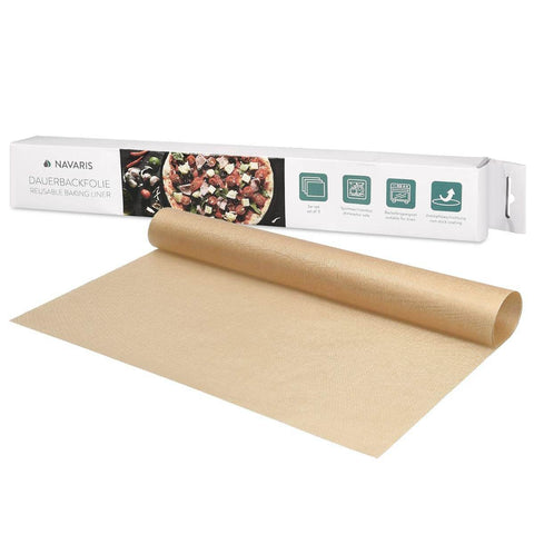 Set Of 3 Reusable 13 By 16 Inch Baking Mats, Nonstick PTFE Teflon Coated, shown rolled near packaging, ideal for baking and roasting