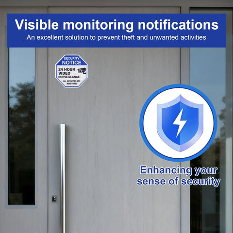 Two Large 3.5 Inch And Four Medium 2.65 Inch Weatherproof Video Surveillance Stickers With Strong Adhesive Security Camera Signs For Indoor And Outdoor Use To Deter Thieves And Keep Your Property Safe, on front door