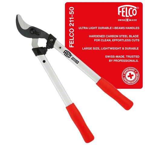 Swiss Made 20 Inch Loppers For Gardening With Lightweight Aluminum Handles Carbon Steel Blades Curved Bypass Blade