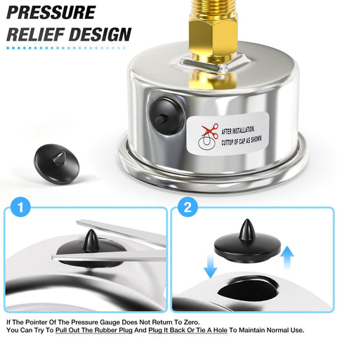 Stainless Steel Dry Pressure Gauge Heavy Duty 0 To 300 Psi One Quarter Inch NPT Center Back Mount 2 Inch Dial with rubber plug