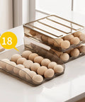36 Grid Capacity Automatic Rolling Egg Holder For Refrigerator Two Layer Stackable Egg Tray Organizer Fridge Egg Storage Rack With No Fuss Auto Roll Design Food Grade PP Light Brown