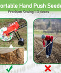 2 In 1 Corn Planter With Double Mouth Seeder Seed Sower And Fertilizer Applicator Precision Garden Seeder in use outdoors