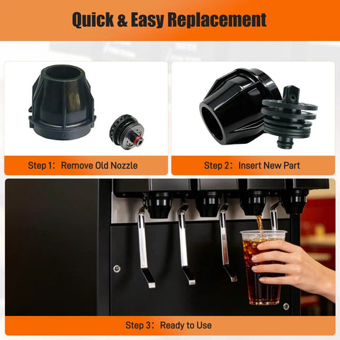 UF-1 Nozzle And Diffuser Assembly Set For Most Soda Fountain Machines, 8 Piece Replacement Kit, black plastic, easy install