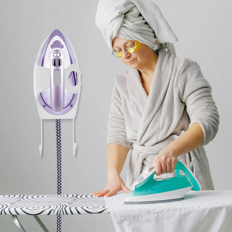 Woman ironing clothes with Heavy Duty 51.97 Inch High Temperature Steam Hose Replacement For Garment Steamer in background