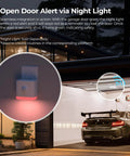 Open garage with night light alert, showing Zigbee Smart Garage Door Tilt Sensor With Adjustable Sensitivity Levels And Long Battery Life
