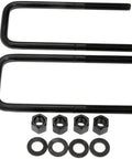 Rugged Rear Leaf Spring Axle U Bolt Kit For Heavy Duty Suspension Repair with U bolts, nuts, and washers in black steel.