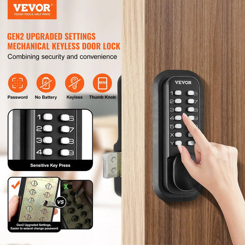 Rugged Mechanical Keyless Entry Lock With 14-Digit Keypad For Outdoor Gates And Garages, Waterproof Zinc Alloy Build, battery-free operation.