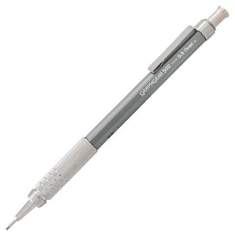 Graph Gear 500 Automatic Drafting Pencil 0.9mm With Gray Barrel and metallic mesh grip for precise bold lines