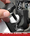 Windshield Wiper Arm Removal Tool Kit Pro Grade Beefed Up Heavy Duty Battery Terminal Puller in use on vehicle wiper arm