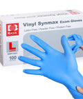 Top Notch Disposable Vinyl Exam Gloves In Steel Blue, Cast At Four Mil Thick For Daily Grind Demands, Zero Latex And Powder, Sharp For Medical Visits Or Quick Kitchen Washes, One Hundred Pack Boxes Ensure Legit Finger Comfort On Every Use, Large size shown.