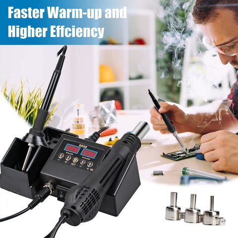 Dual Function Soldering Station With Hot Air Rework Kit 2 In 1 Digital Display Iron For Electronics Repair Portable SMD Station 8898