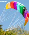 Vibrant rainbow Two Line Stunt Kite No Rods Paraglider Style For Quick Learning Steady Flight Ripstop Polyester 55x125 Cm in sky